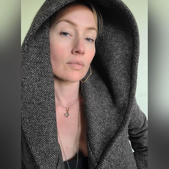 The Elvish Hooded Wool Double Breasted Trench Coat by m0851 S - Picture 3 of 16